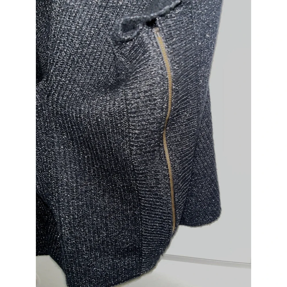 Cabi Metallic Shimmer Cocoon Cardigan Sweater M/L‎ Black Open Front Pockets Zip